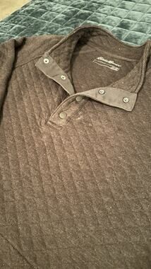 Eddie Bauer Quilted Sweater Mens XXL Brown 1/4 Snap Pullover Mock Neck